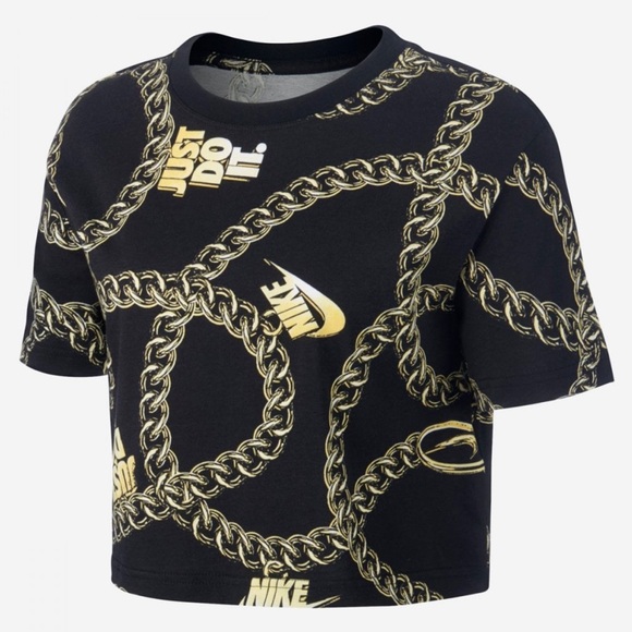 Nike Tee Glam Dunk Gold Chain Print Crop Top | small - Picture 3 of 13